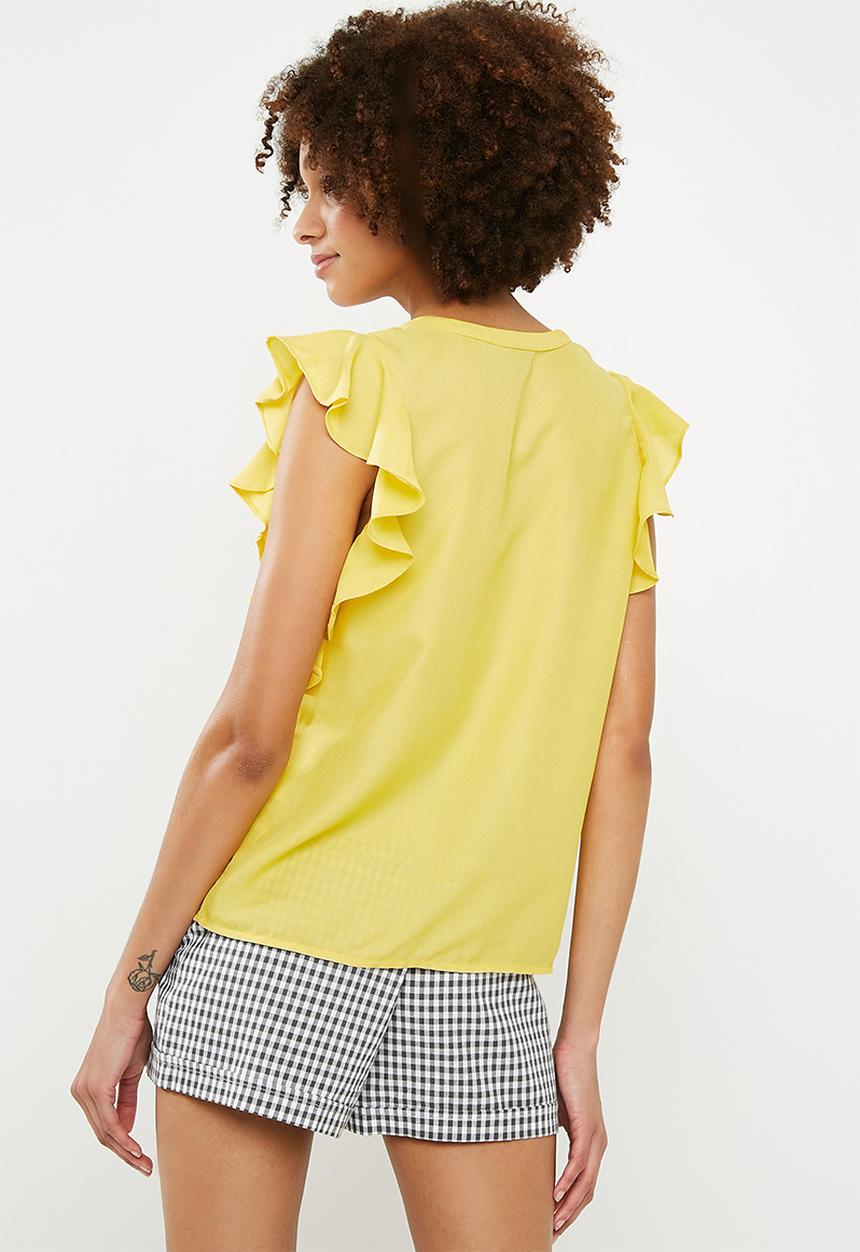 Vero Moda - Violet short sleeve flounce top - yellow
