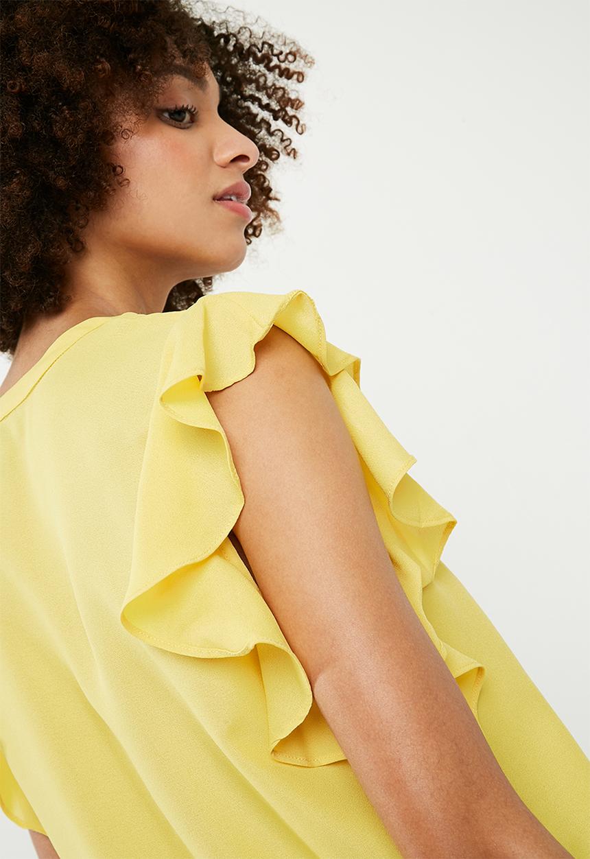 Vero Moda - Violet short sleeve flounce top - yellow