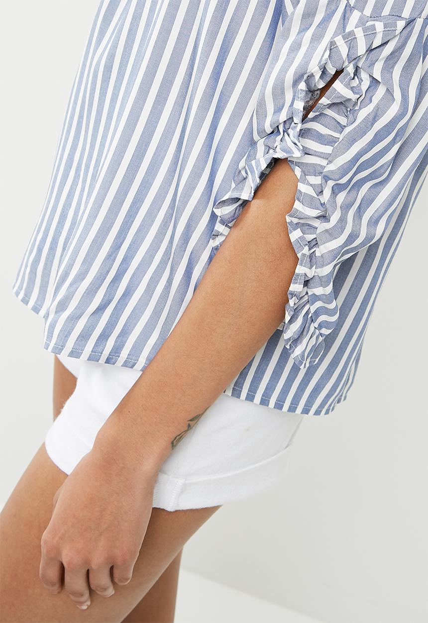 ONLY - Sailor off shoulder top - blue & white