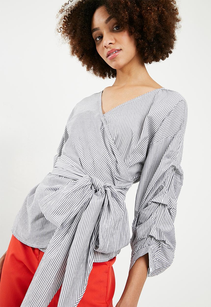ONLY - Nicole wrap top - navy & white
