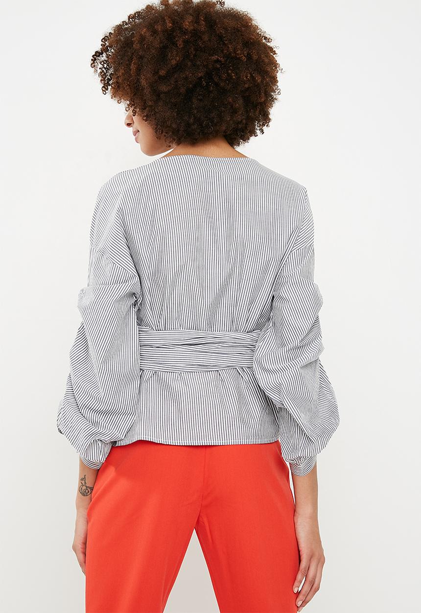 ONLY - Nicole wrap top - navy & white