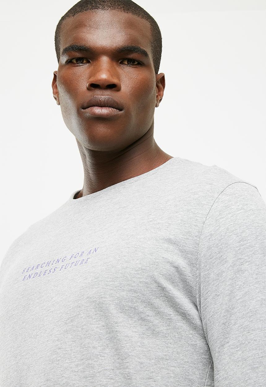 basicthread - Slogan print long sleeve crew neck tee - grey 