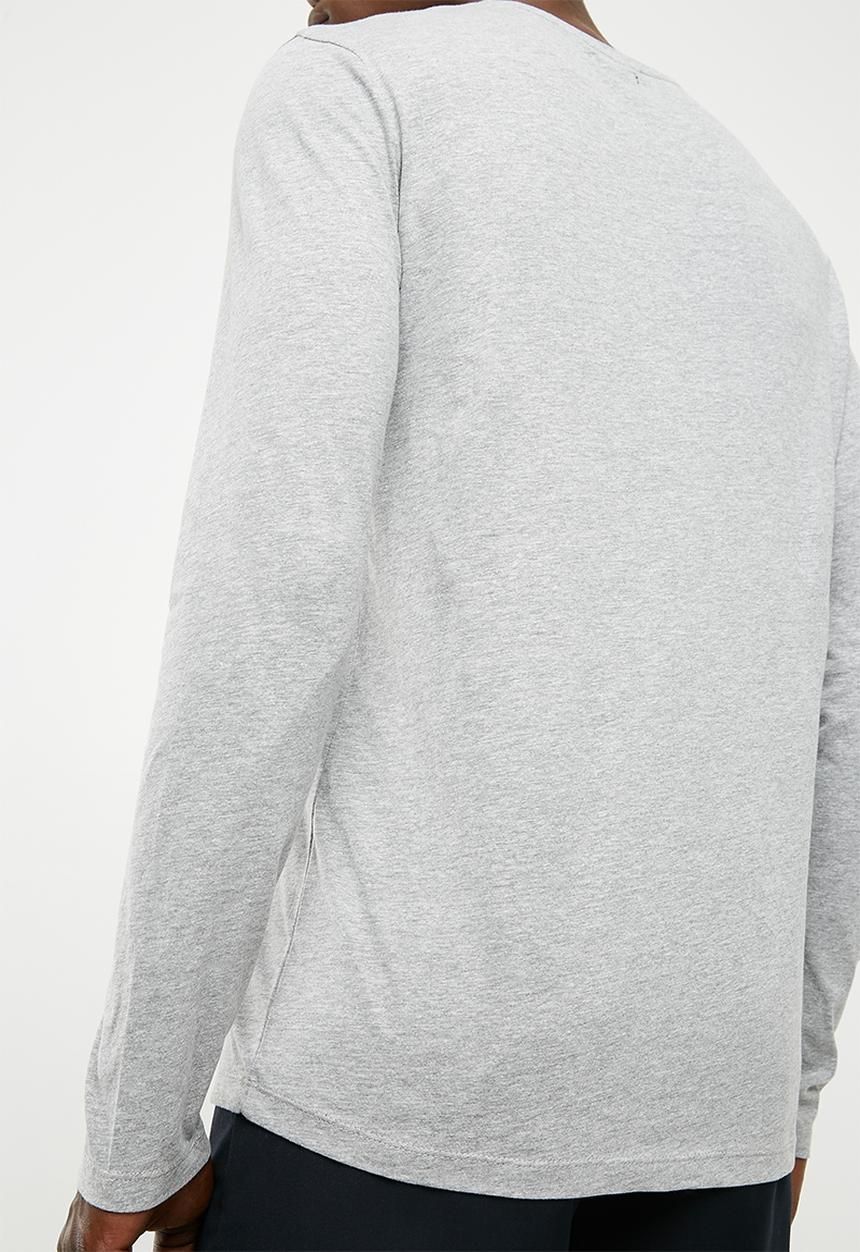 basicthread - Slogan print long sleeve crew neck tee - grey 