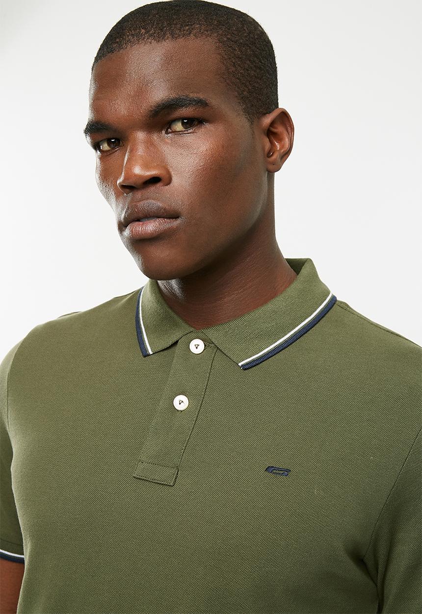 Jack & Jones - Contrast stripe polo - green