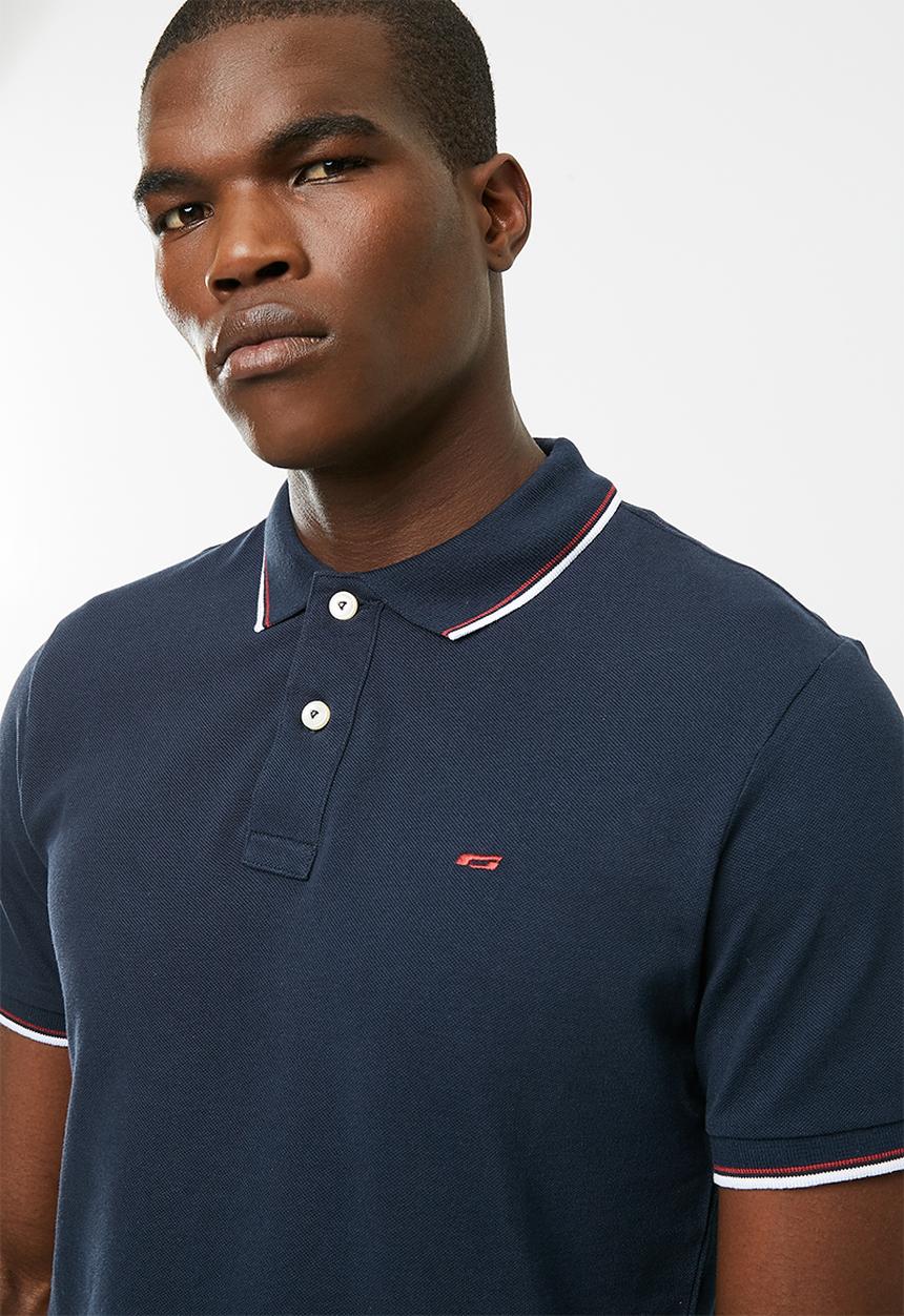 Jack & Jones - Contrast stripe polo - navy & white 