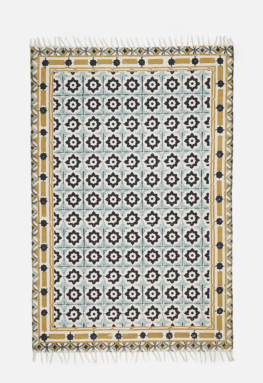 Sixth Floor - Farrah printed rug - mustard & blue