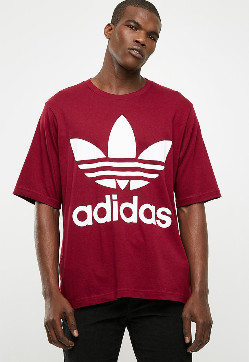 adidas Originals - Mens oversized tee -  burgundy & white