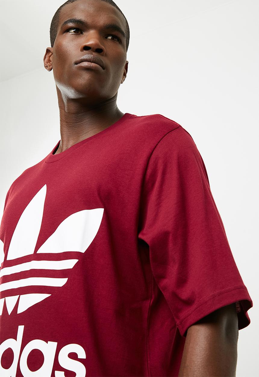 adidas Originals - Mens oversized tee -  burgundy & white