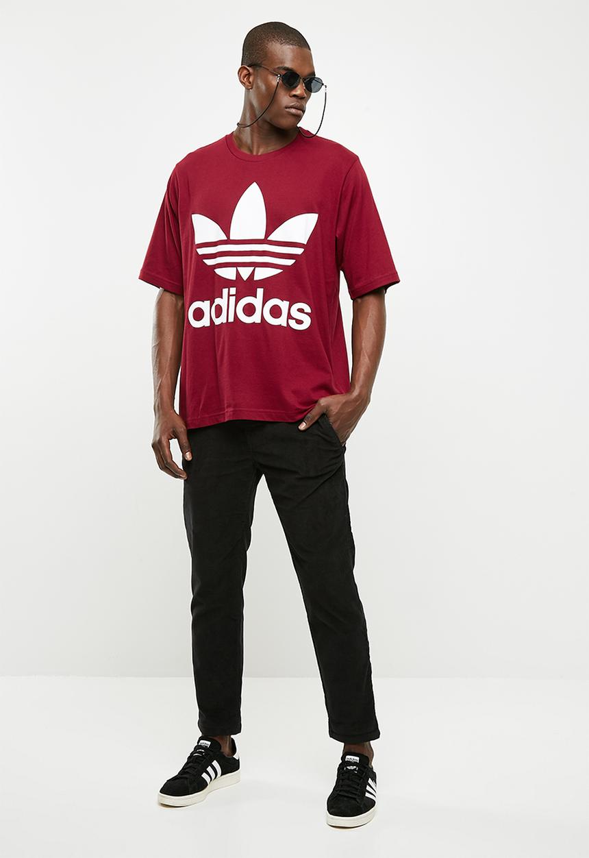 adidas Originals - Mens oversized tee -  burgundy & white