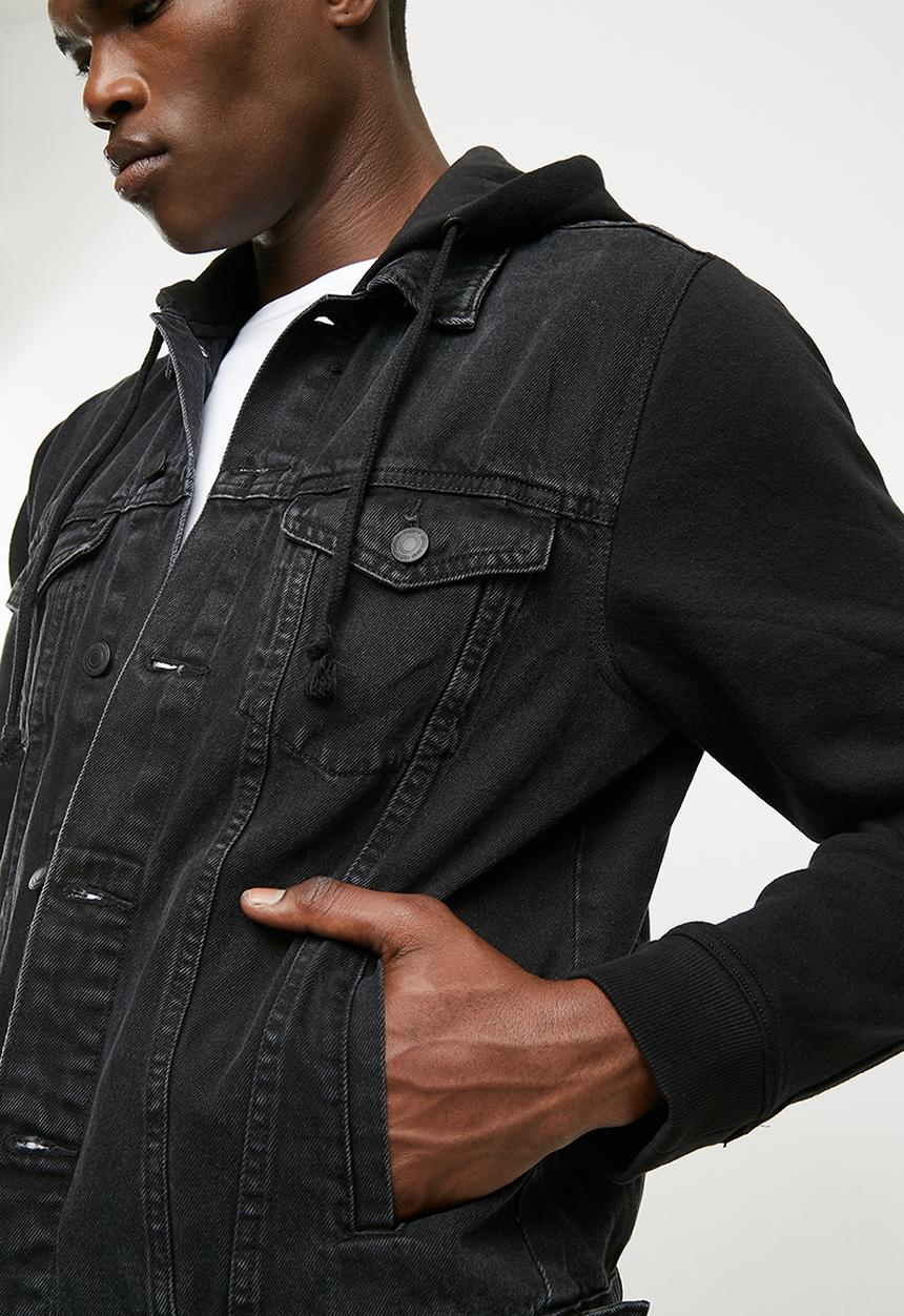 New Look - Jersey sleeve denim jacket - black 