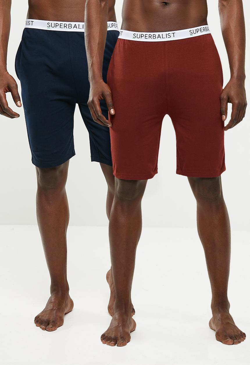 Superbalist - Knit lounge short 2 pack - navy & maroon