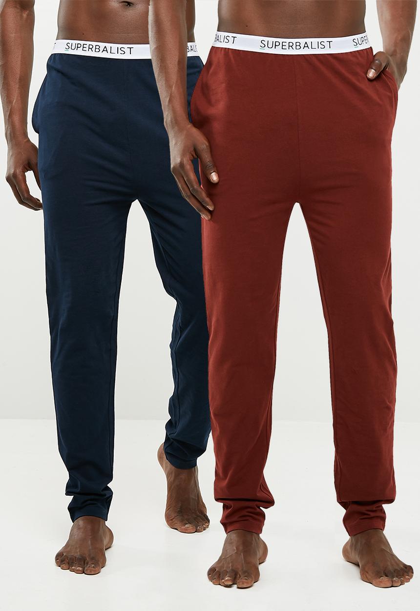 Superbalist - Knit slim lounge pant 2 pack - navy & maroon