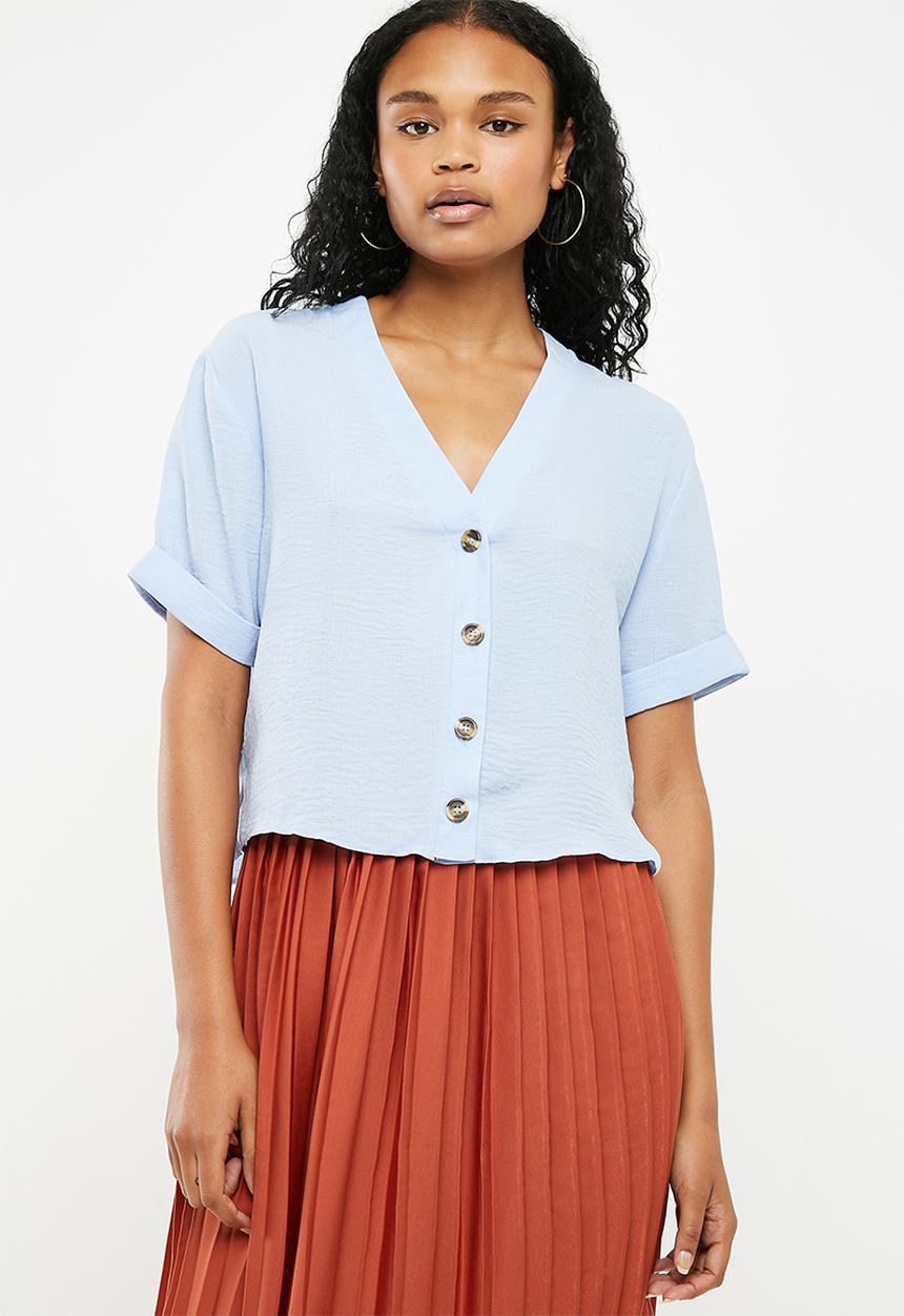 New Look - Peggy button detail boxy blouse - blue 