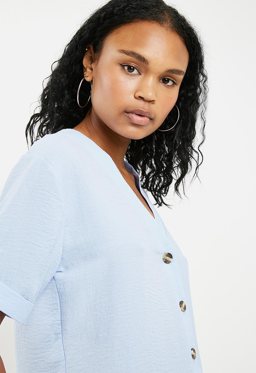 New Look - Peggy button detail boxy blouse - blue 