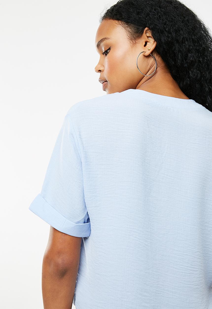 New Look - Peggy button detail boxy blouse - blue 
