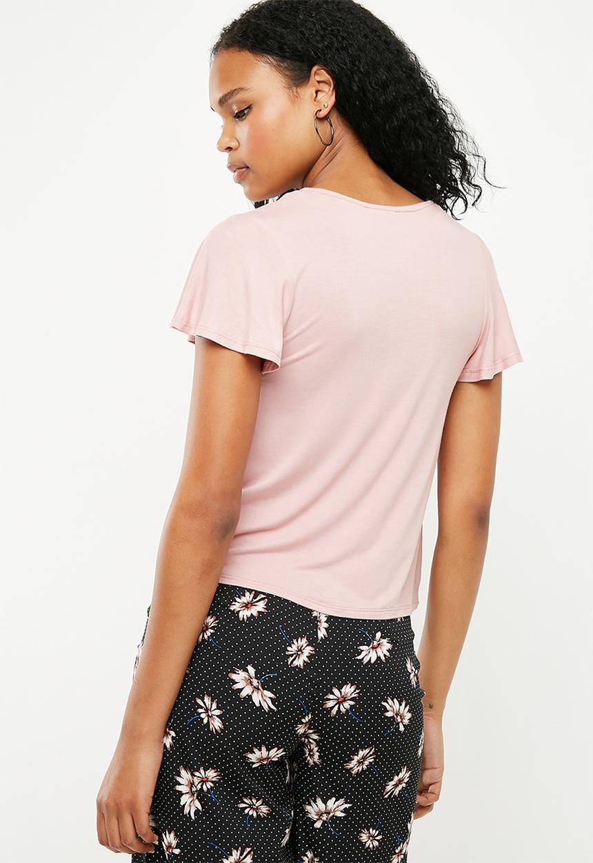 New Look - V-neck tie front blouse - pink 