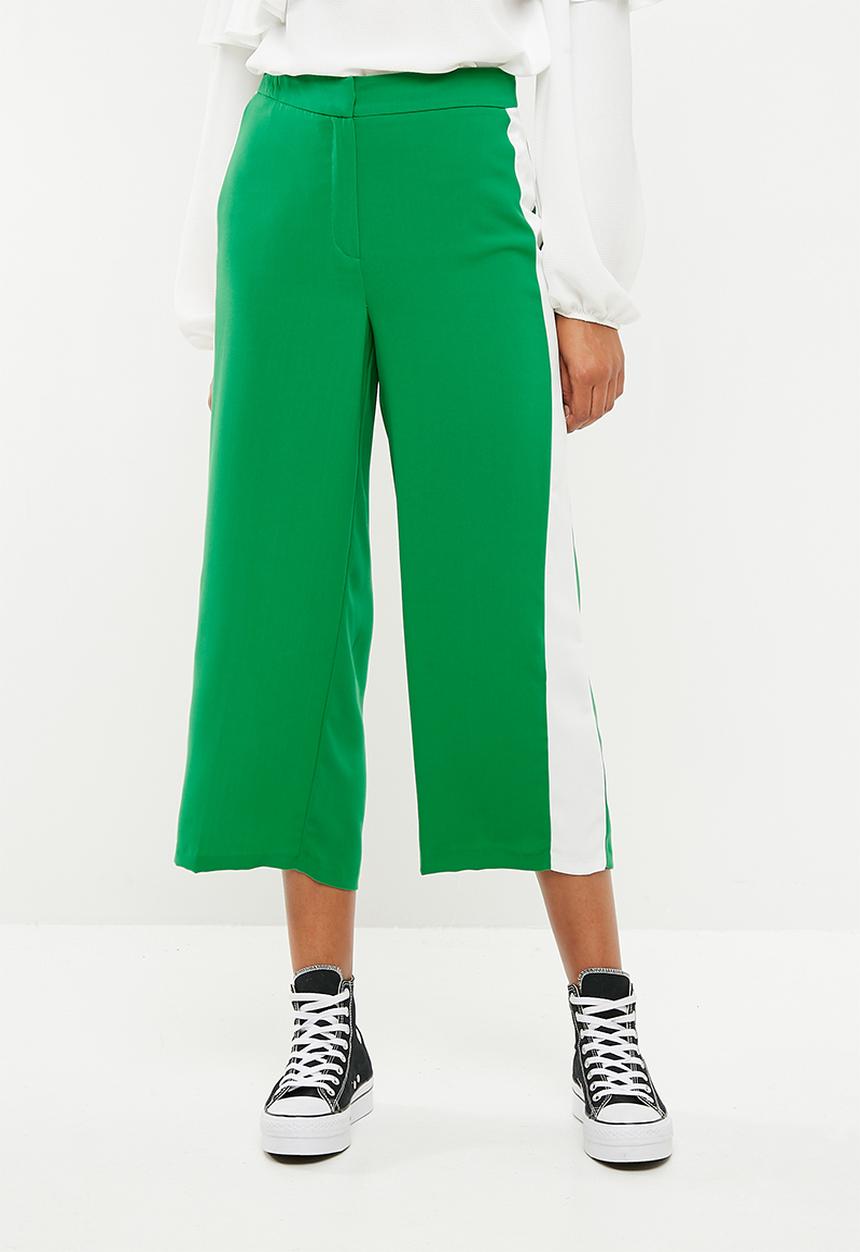 New Look - Madrid crop side stripe wide leg - green & white 