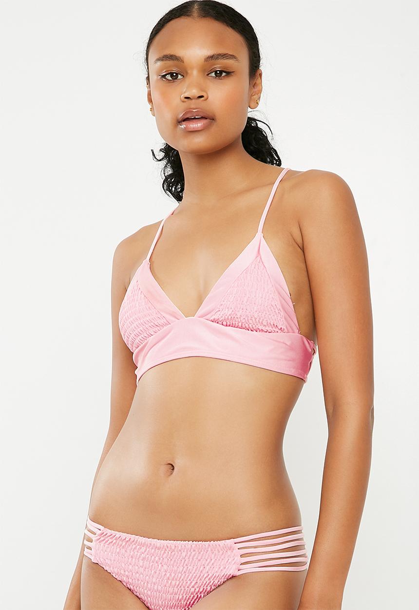 Bacon Bikinis - Long line scrunch bikini top - pink