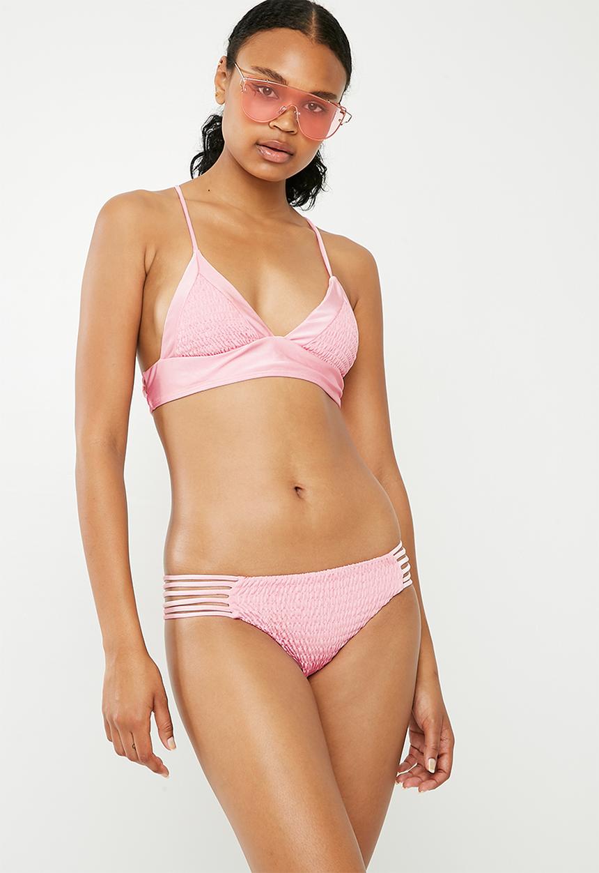 Bacon Bikinis - Long line scrunch bikini top - pink