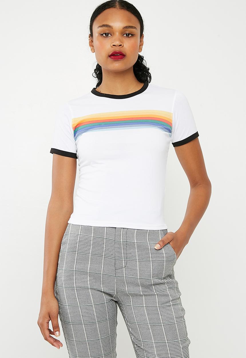 Missguided - Rainbow short sleeve ringer T-shirt - multi