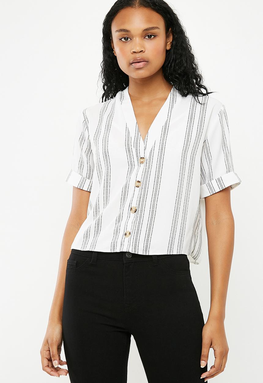 New Look - Peggy button detail boxy blouse - white 