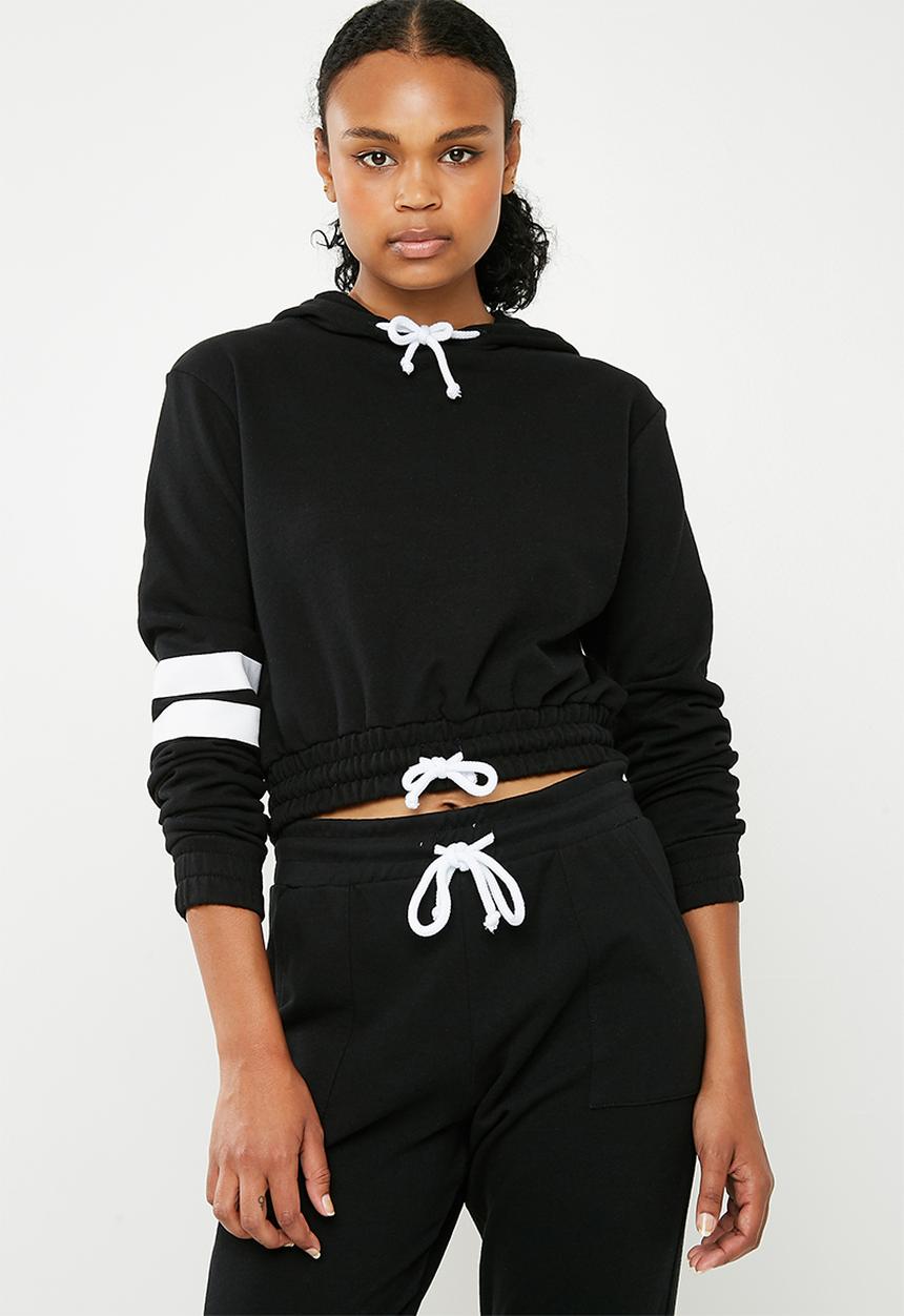 Superbalist - Cropped drawstring hoodie - black