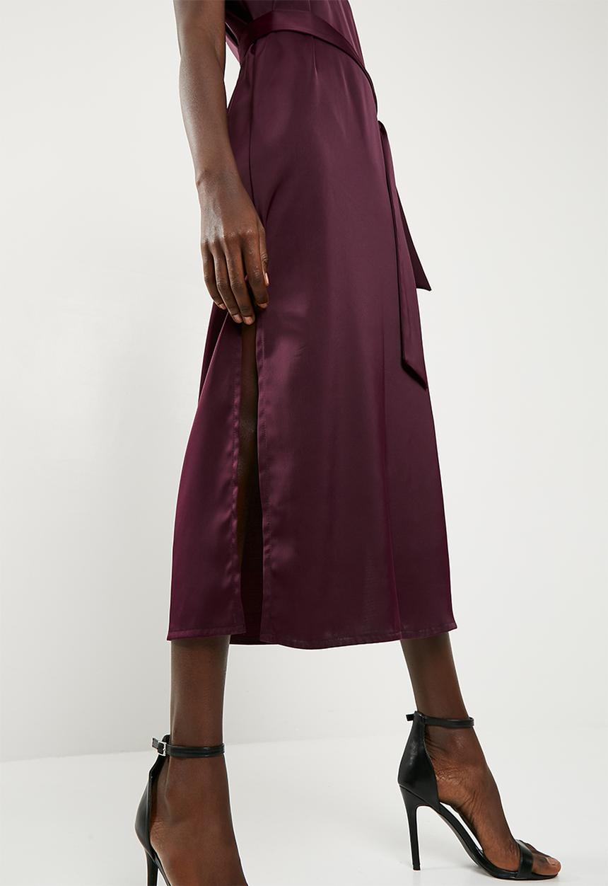 Superbalist - Tie column slip dress- burgundy