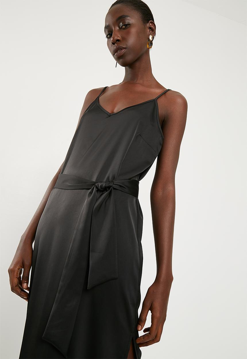 Superbalist - Tie column slip dress - black