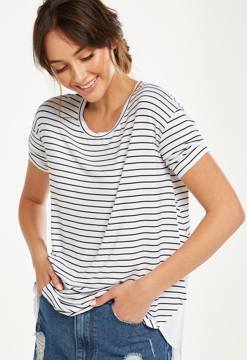 Cotton On - Lara spliced summer tunic elbow sleeve top -  white & black