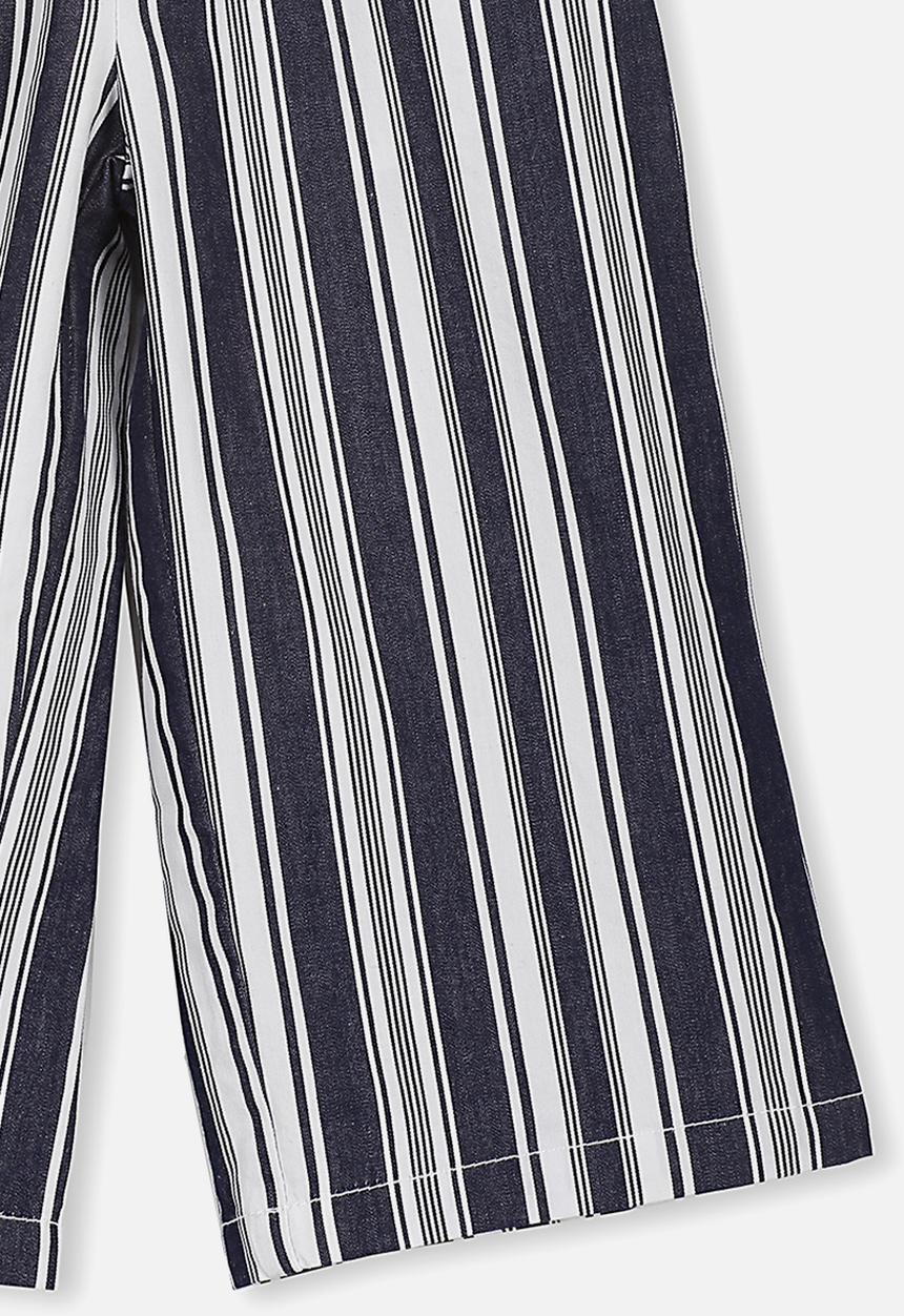 Cotton On - Isla wide leg crop pant - navy & white 