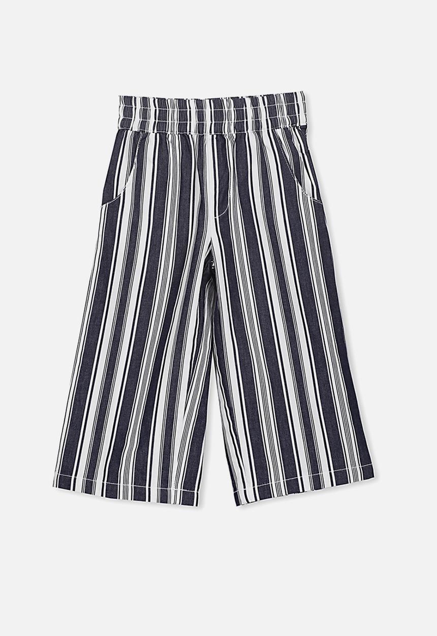 Cotton On - Isla wide leg crop pant - navy & white 