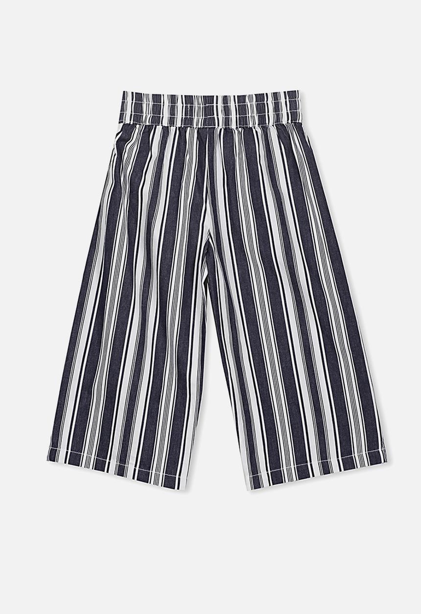 Cotton On - Isla wide leg crop pant - navy & white 