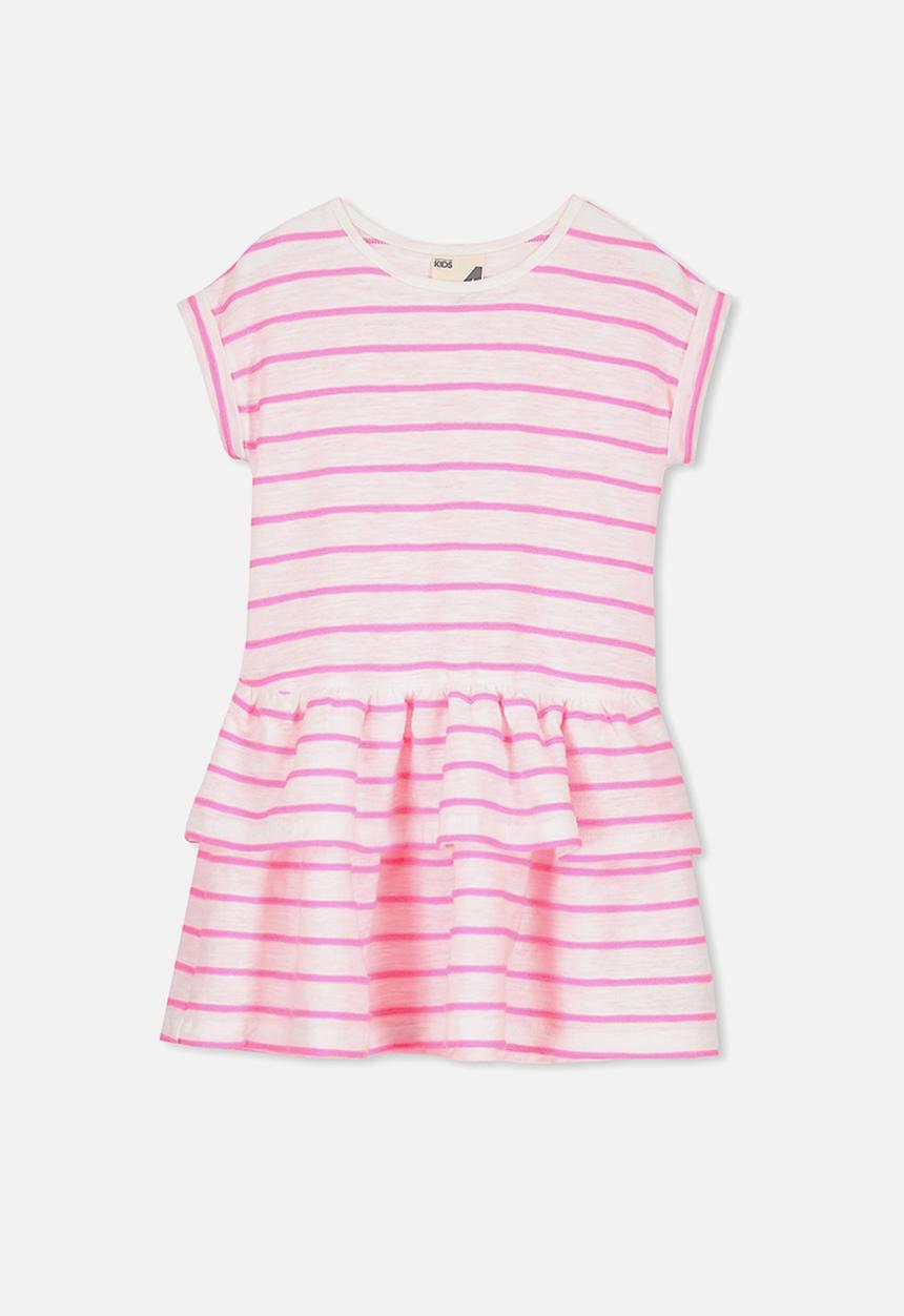 Cotton On - Alba short sleeve dress -  white & pink 