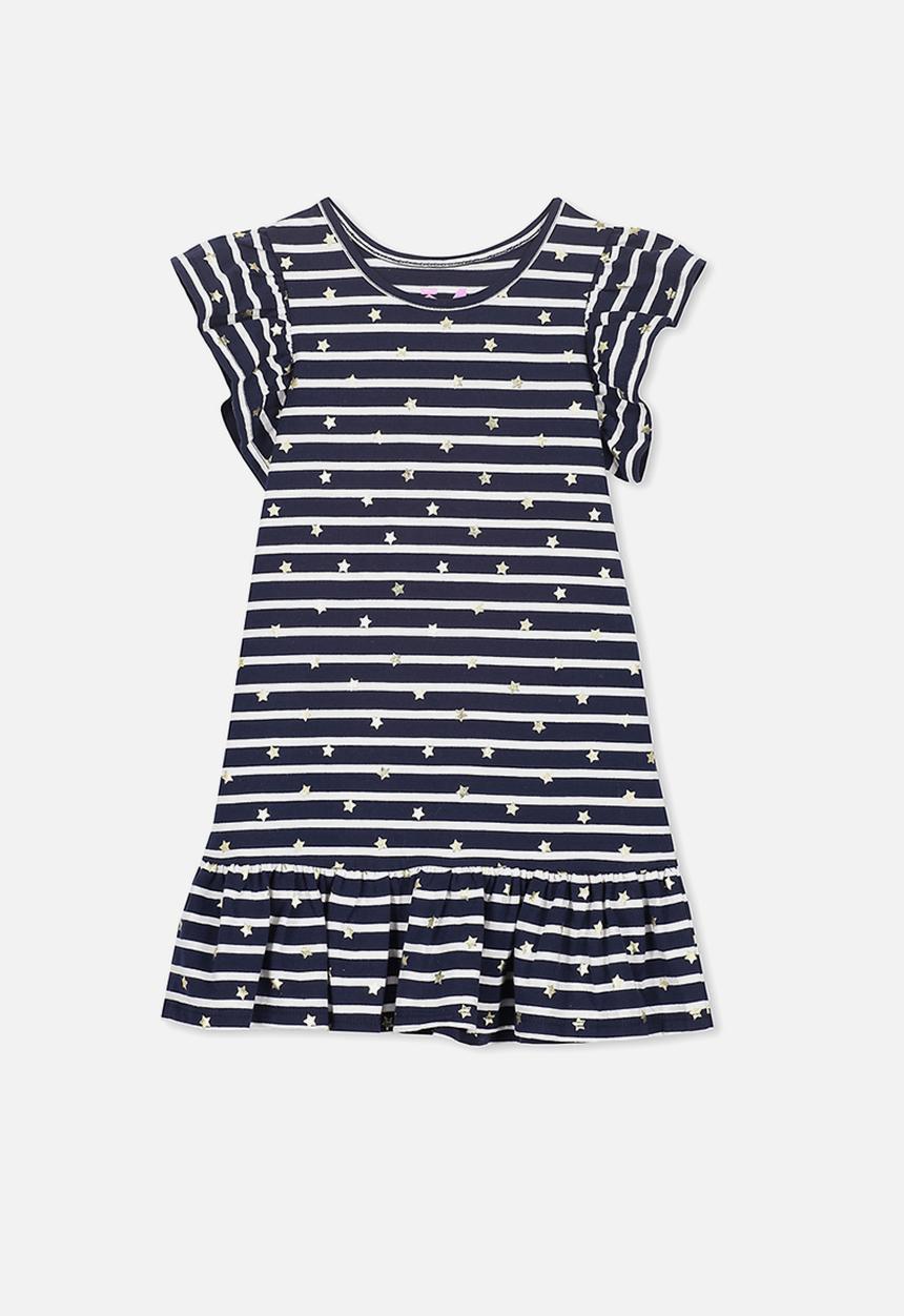 Cotton On - Ella short sleeve dress - navy & white 