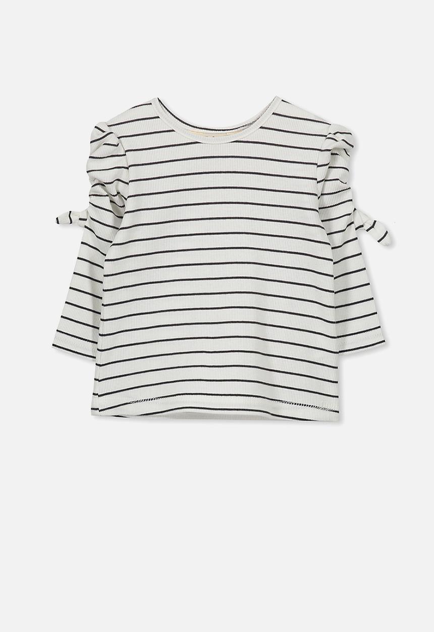 Cotton On - Giselle long puff sleeve tee - white & navy 