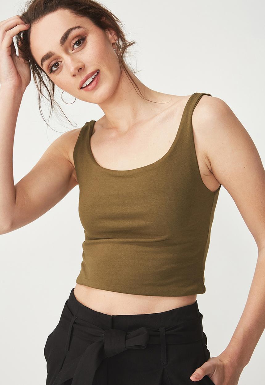 Cotton On - Everyday summer crop tank - khaki