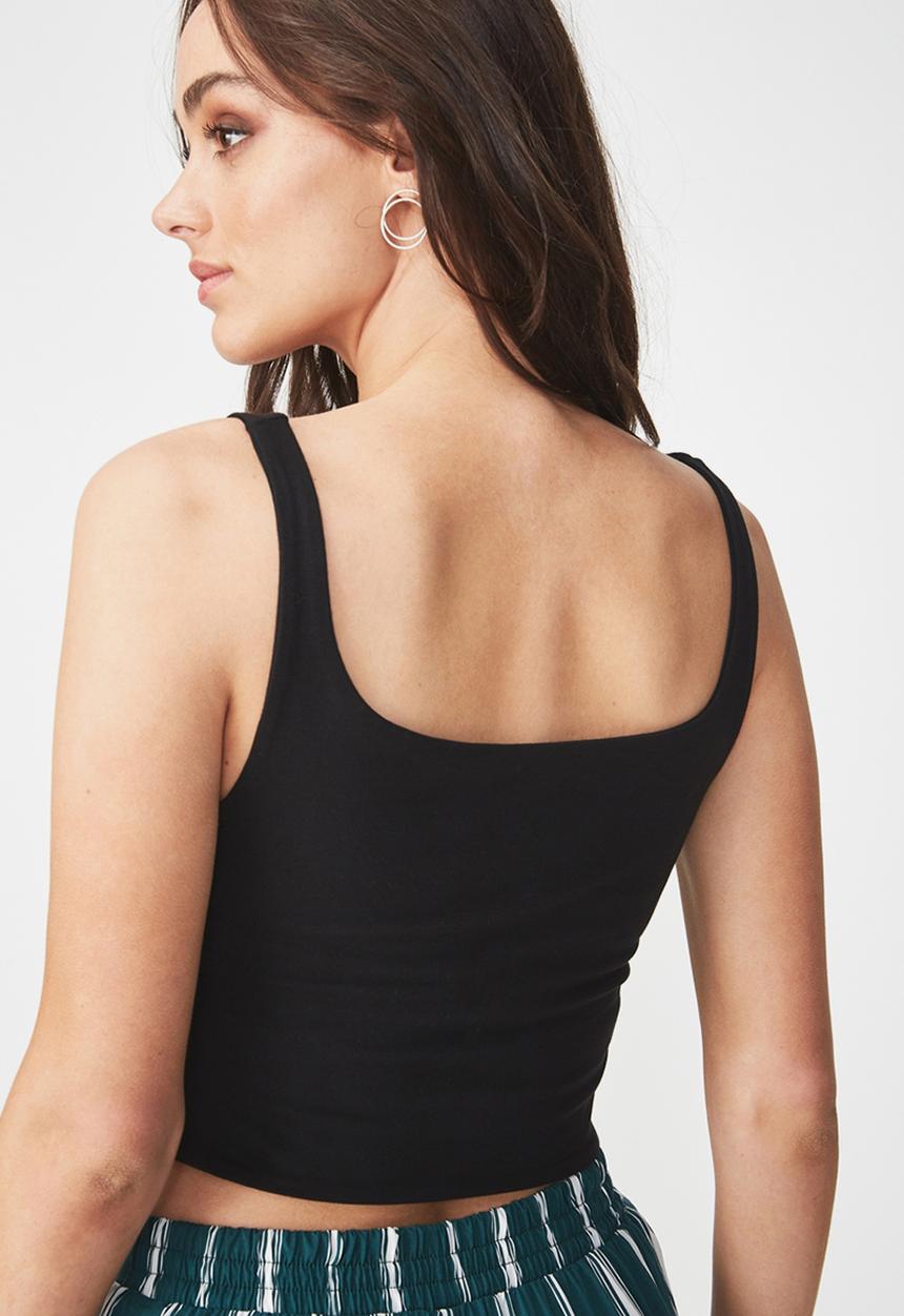 Cotton On - Everyday summer crop tank - black