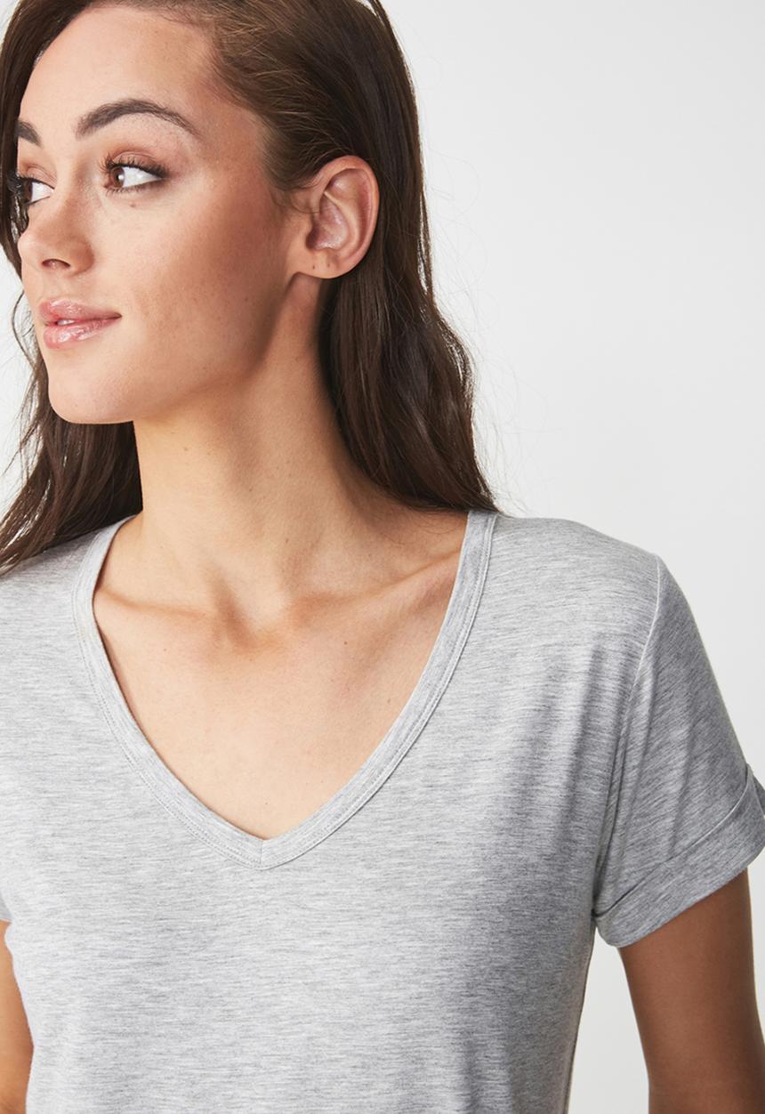 Cotton On - Karly summer short sleeve v-neck top - grey 