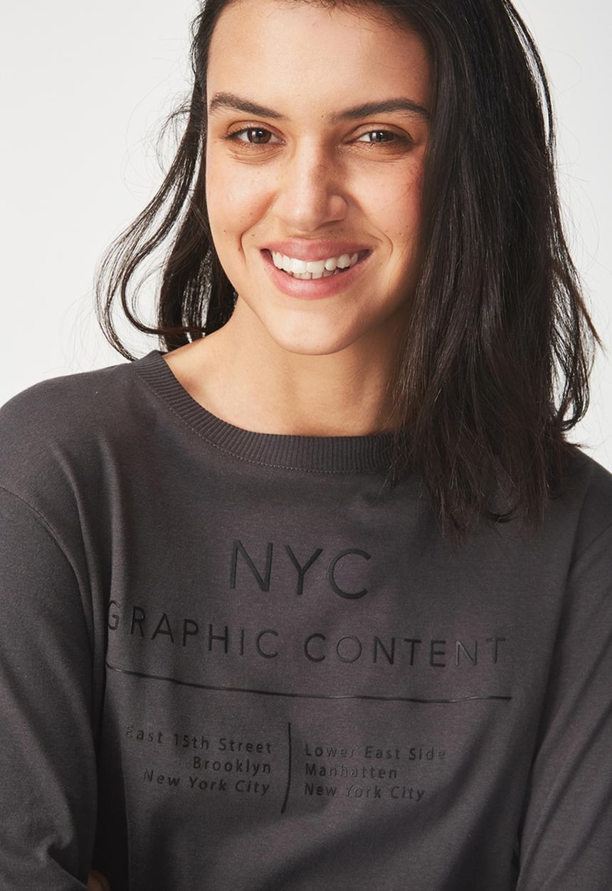 Cotton On - Tbar Tammy summer chopped long sleeve tee - charcoal