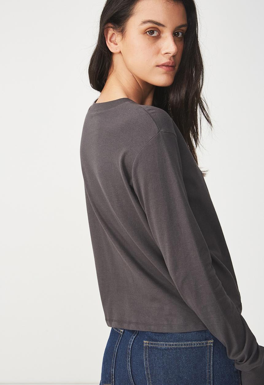 Cotton On - Tbar Tammy summer chopped long sleeve tee - charcoal