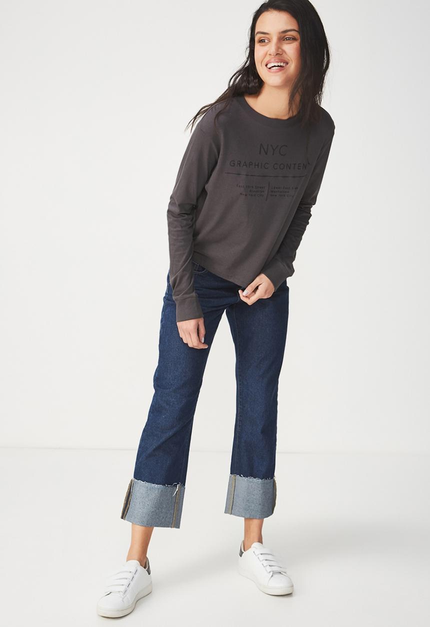 Cotton On - Tbar Tammy summer chopped long sleeve tee - charcoal