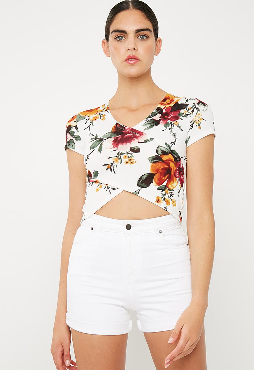 Superbalist - Fitted mock wrap front tee - multi