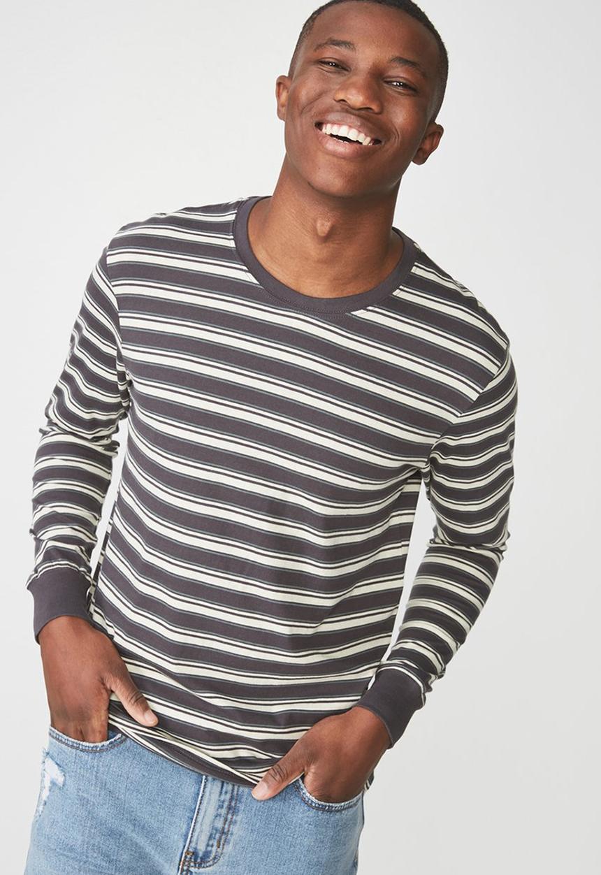 Cotton On - Tbar long sleeve  tee - grey & white 