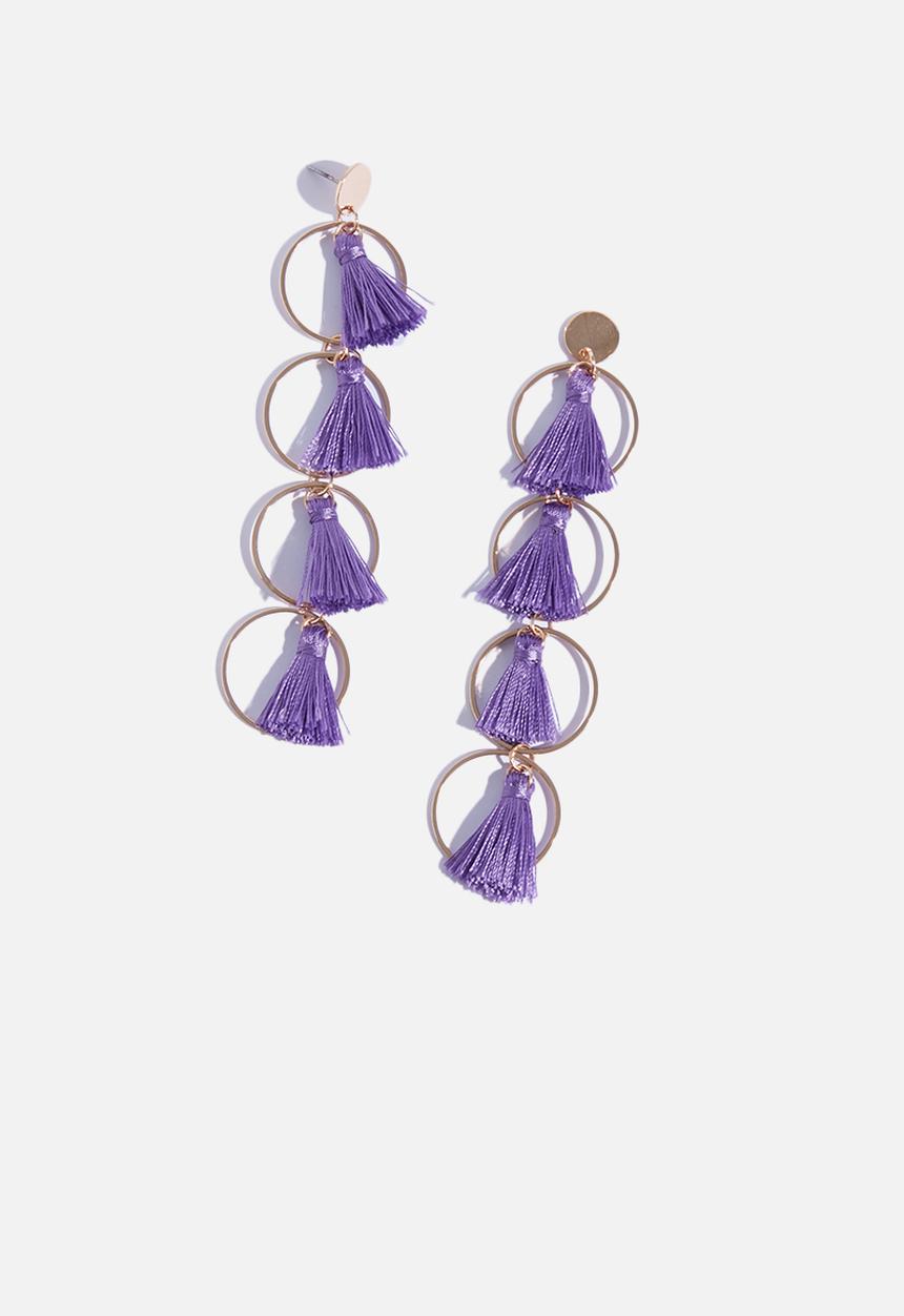 Superbalist - Four tier tassel hoop earrings - purple & gold