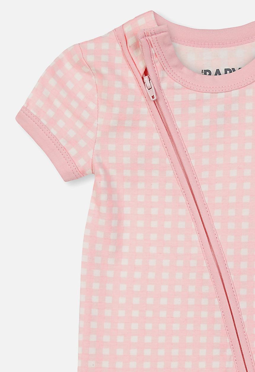 Cotton On - Mini short sleeve zip through rom - pink & white 