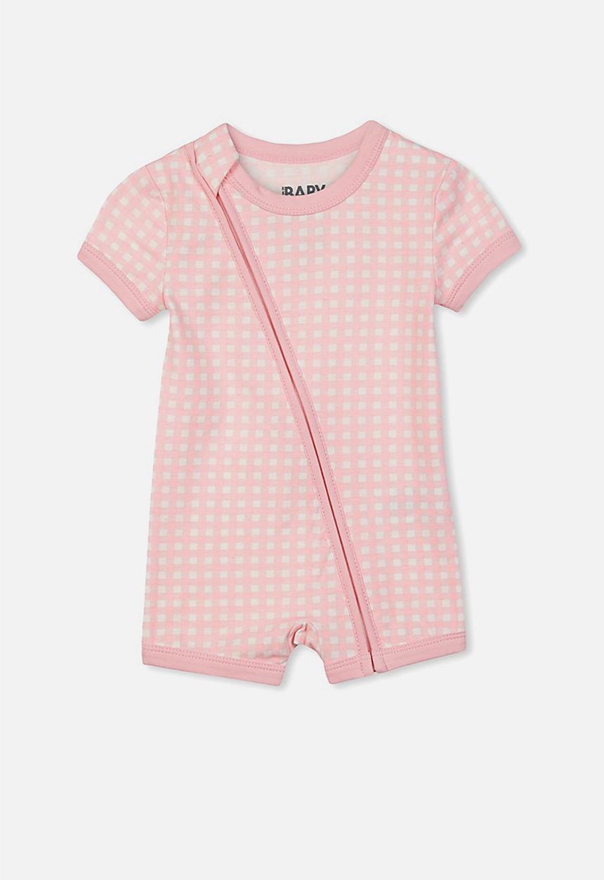 Cotton On - Mini short sleeve zip through rom - pink & white 