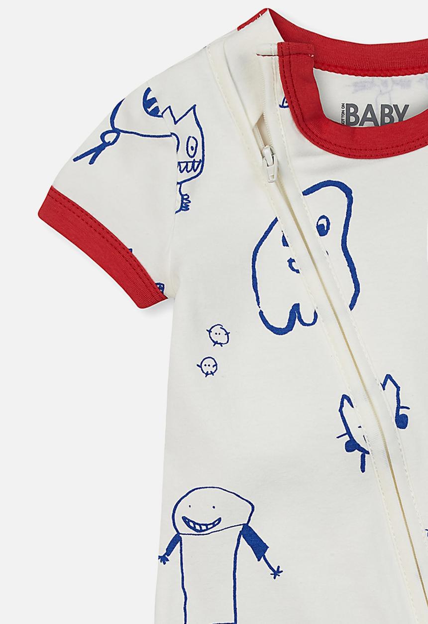 Cotton On - Mini short sleeve zip through romper - white & red 