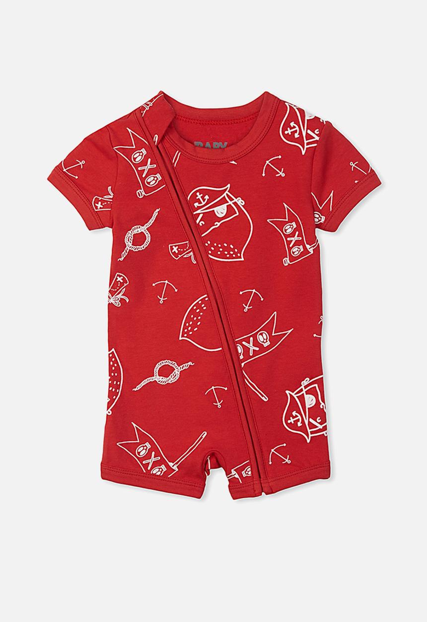 Cotton On - Mini short sleeve zip through romper - red