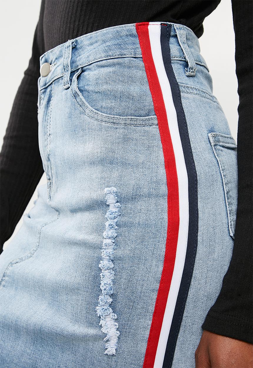 Superbalist - High waisted denim skirt with side stripe - blue