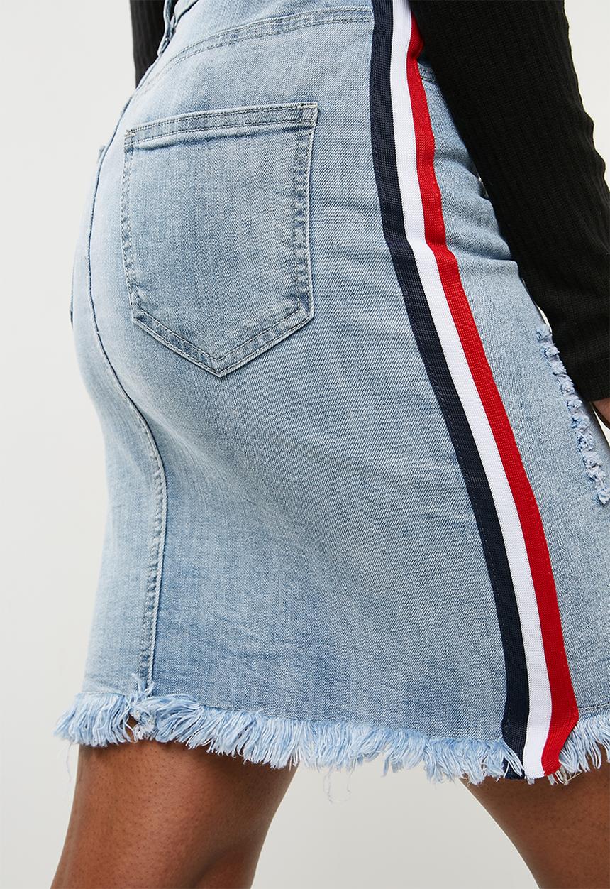 Superbalist - High waisted denim skirt with side stripe - blue